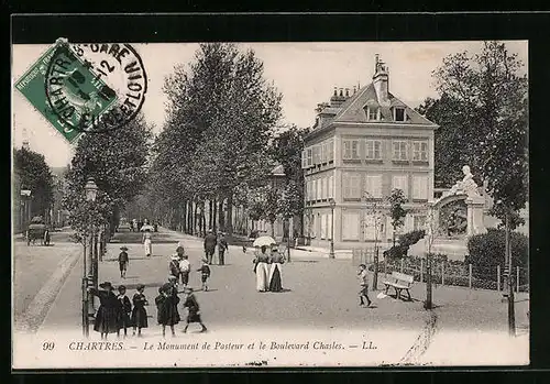 AK Chartres, Le Monument de Pasteur et le Boulevard Chasles