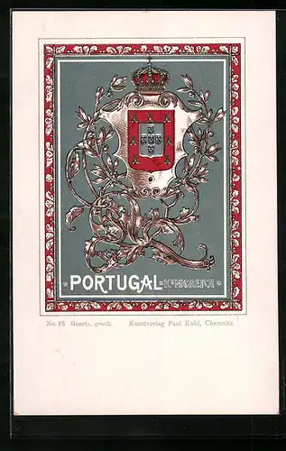 Lithographie Wappen des Königreichs von Portugal