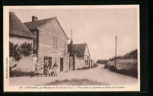 AK Fontaine, Vue prise au Carrefour et Route de Croisilles