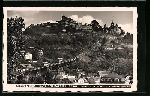 Foto-AK Walter Hahn, Dresden, Nr. 4288: Dresden-Weisser Hirsch, Luisenhof mit Bergbahn