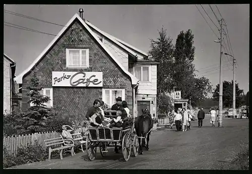 Fotografie Hoffmann, Oelsnitz / E., Ansicht Hinterrod / Thüringen, Pferdekutsche am Park-Cafe