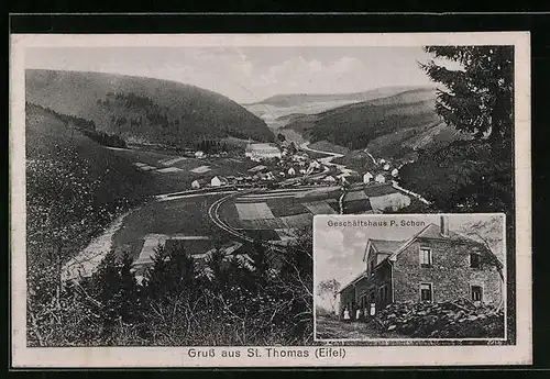 AK St. Thomas /Eifel, Geschäftshaus P. Schon, Panorama