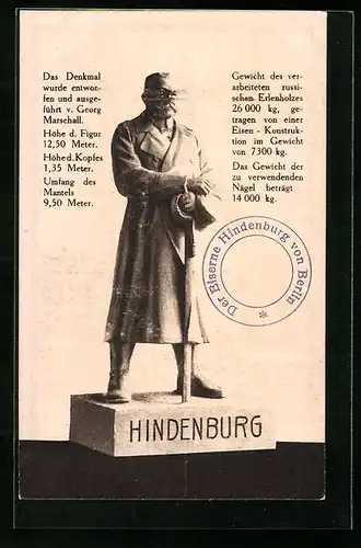 AK Der Eiserne Hindenburg von Berlin, Denkmal, Nationalstiftung für die Hinterbliebenen der im Kriege Gefallenen