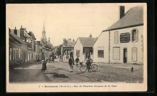 AK Bonneval, Rue de Chartres descente de la Gare, A. Pleury