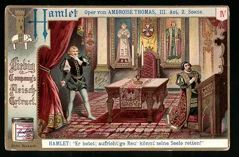 Sammelbild Liebig, Hamlet, Oper von Ambroise Thomas, III. Akt, 2. Szene, aufrichtige Reue