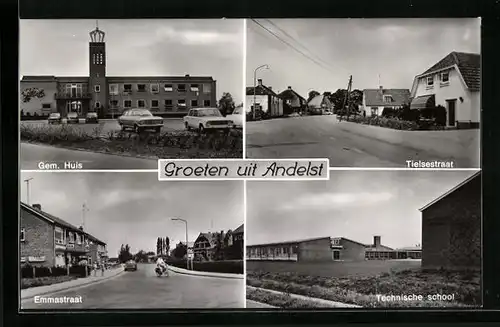 AK Andelst, Tielsestraat, Gem. Huis, Emmastraat, Technische School