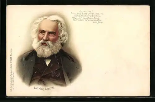 Lithographie Henry Wadsworth Longfellow im Portrait