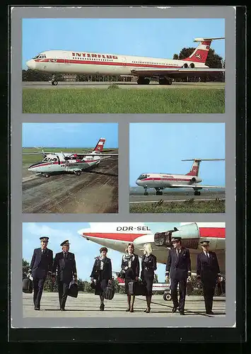 AK DDR, Flugzeuge der Interflug in der Luft und auf dem Landeplatz, Crew