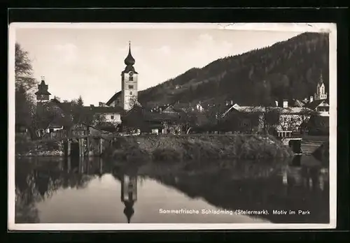 AK Schladming, Motiv im Park mit Teich