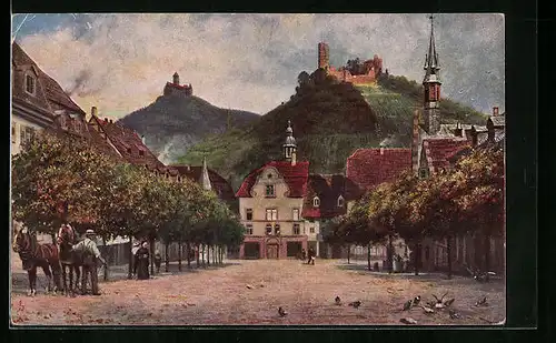 Künstler-AK Weinheim an der Bergstrasse, Der Marktplatz