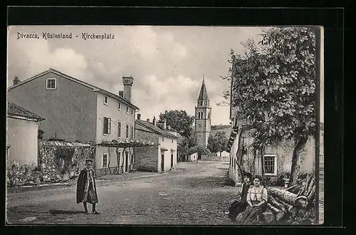 AK Divacca /Küstenland, Strassenpartie am Kirchenplatz