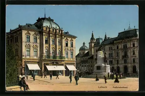 AK Laibach, Strassenpartie am Preserndenkmal