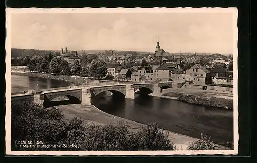 AK Rochlitz i. Sa., Ortsansicht mit Martin Mutschmann-Brücke