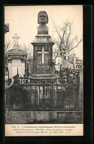 AK Paris, Pere-Lachaise, Tombeaux Honore de Balsac