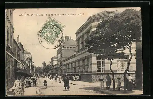 AK Alfortville, Rue de Villeneuve et les Ecoles