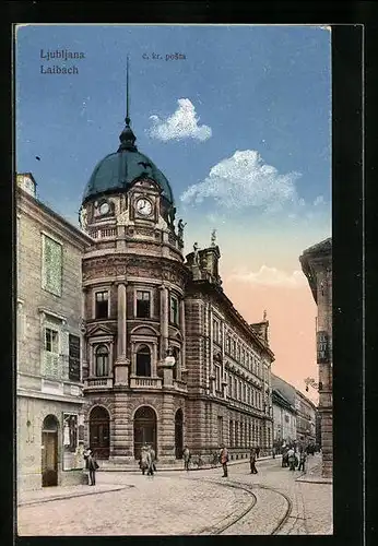 AK Ljubljana, Strassenpartie mit Uhrenturm