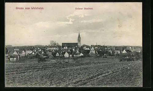 AK Welzheim, Blick auf unteren Stadtteil mit Kirche