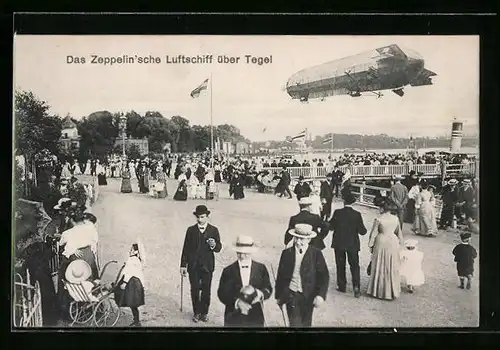 AK Berlin-Tegel, Promenade mit Zeppelin