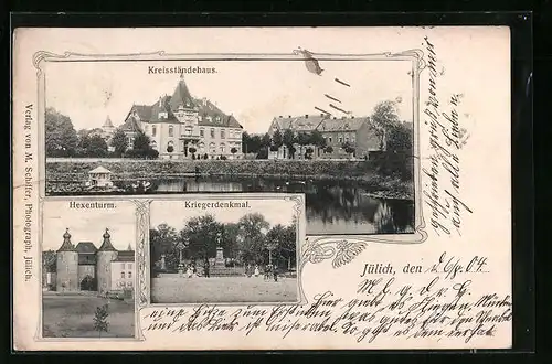 AK Jülich, Kreisständehaus, Hexenturm, Kriegerdenkmal