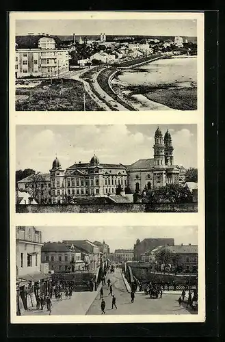 AK Uzhorod, Teilansichten mit Brücke, Strasse und Kirche