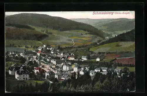 AK Schmiedeberg /Sa., Ortsansicht aus der Vogelschau