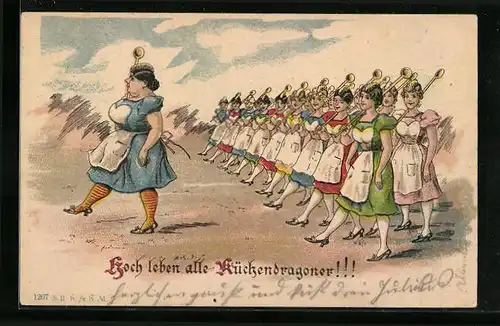 Lithographie Hoch leben alle Küchendragoner, Dienstmädchen-Marsch