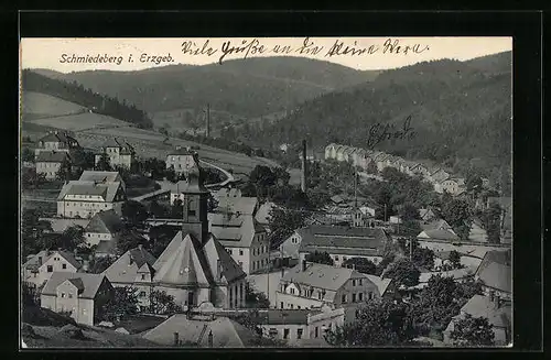 AK Schmiedeberg / Erzgeb., Teilansicht aus der Vogelschau