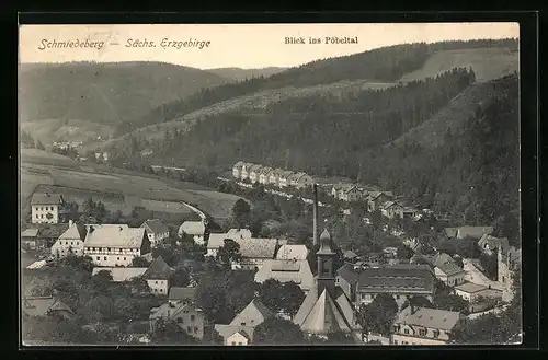 AK Schmiedeberg / Erzgeb., Totale mit Blick ins Pöbeltal