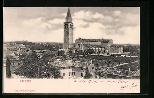 AK Aquileja, Panorama mit Kirche