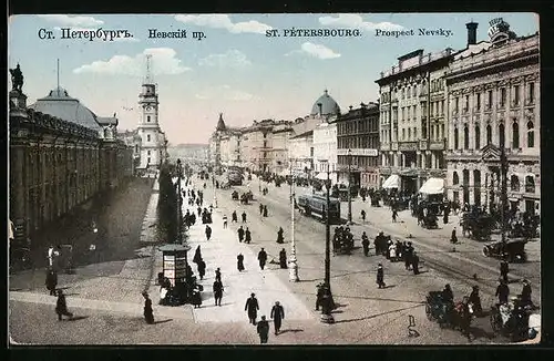 AK St. Pétersbourg, Prospect Nevsky, Strassenbahn