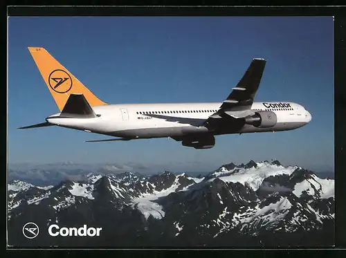 AK Flugzeug Boeing 767 überfliegt ein Gebirge, Condor