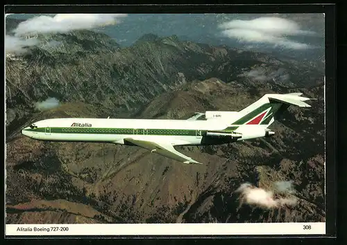 AK Flugzeug Allitalia Boeing 727-200 überfliegt ein Gebirge