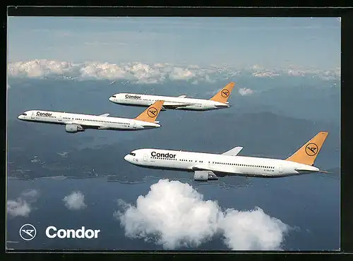 AK Flugzeug Boeing 767 und Boeing B757 der Condor am Himmel
