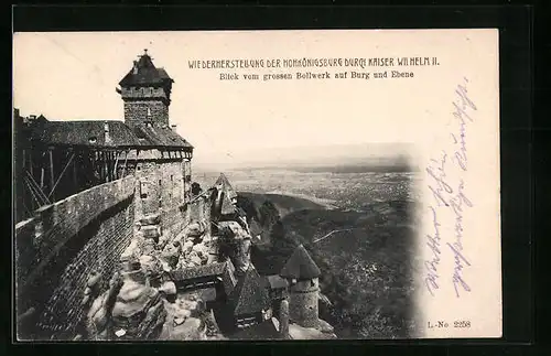 AK Orschweiler, Hohkönigsburg - Blick vom grossen Bollwerk auf Burg und Ebene