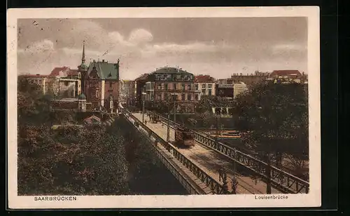 AK Saarbrücken, Louisenbrücke mit Strassenbahn