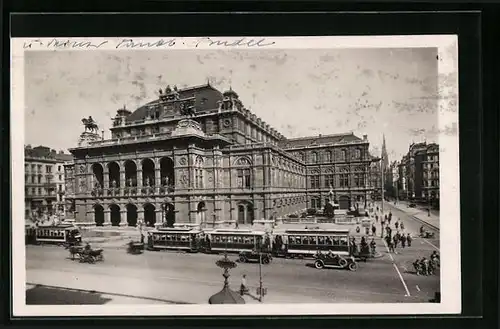 AK Wien, Strassenbahn an der Oper gegenüber Kärtnerstrasse