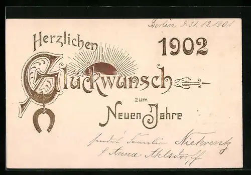 AK Jahreszahl 1902 und Sonnenaufgang