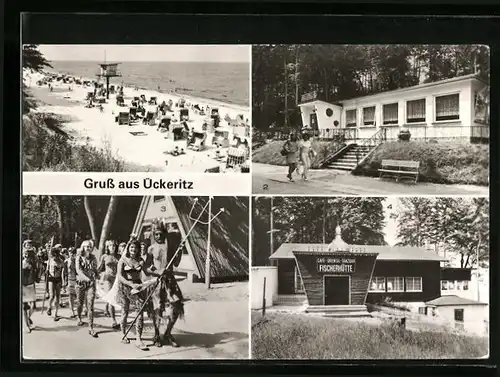 AK Ückeritz /Usedom, Strand, Strandklause, Neptunfest, Fischerhütte
