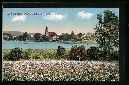 AK Bad Buckow /Märk. Schweiz, Am Buckowsee mit Kirche