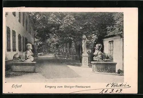 AK Erfurt, Gasthaus Steiger-Restaurant (Eingang)