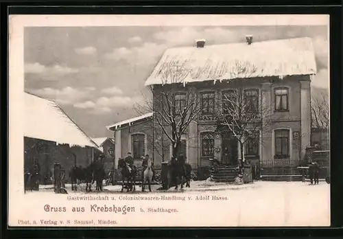 AK Krebshagen b. Stadthagen, Gasthaus und Kolonialwarenhandlung von Adolf Hasse