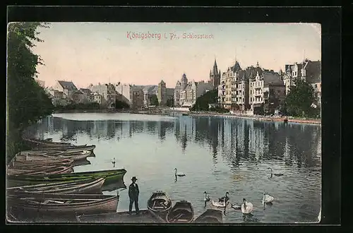 AK Königsberg, Schlossteich mit Ruderbooten