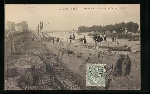 AK Choisy-le-Roi, Travaux du Chemin de Fer en 1903, Strassenbau