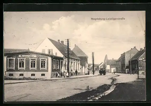 AK Förderstedt, Magdeburg-Leipzigerstrasse mit Restaurant