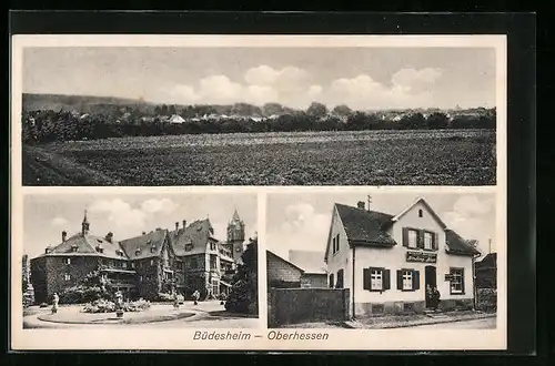 AK Büdesheim /Oberhessen, Gasthaus Bindings Bier, Strassenpartie, Totalansicht