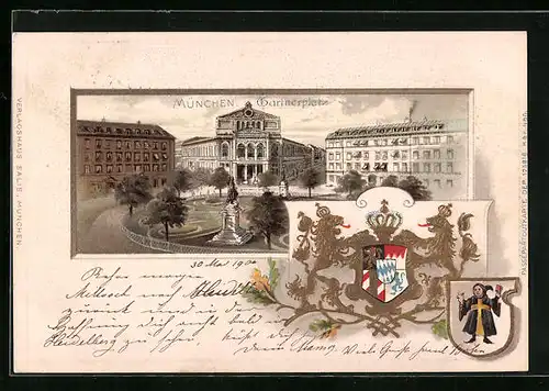 Passepartout-Lithographie München, Gärtnerplatz, Wappen