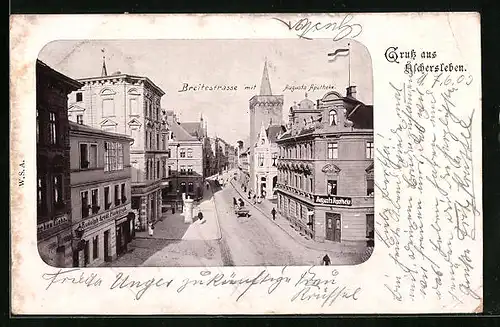 AK Aschersleben, Breitestrasse mit Augusta Apotheke