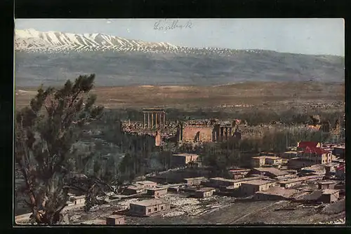 AK Baalbek, Vue générale de l`Acropole et d`une partie de la ville