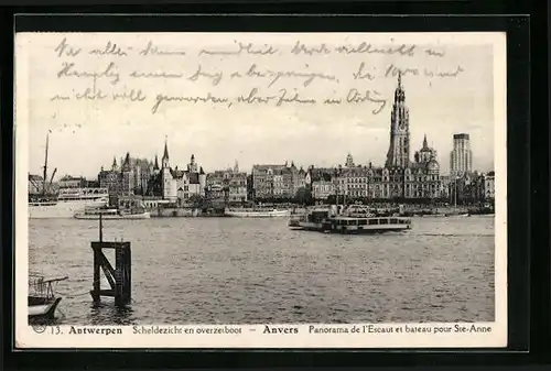 AK Anvers, Panorama de l`Escaut et bateau pour Ste-Anne