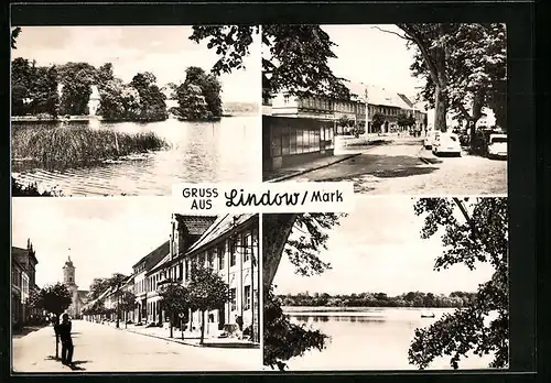 AK Lindow /Mark, Am Witzsee, Blick zum Kloster, Marktplatz, Strasse des Friedens